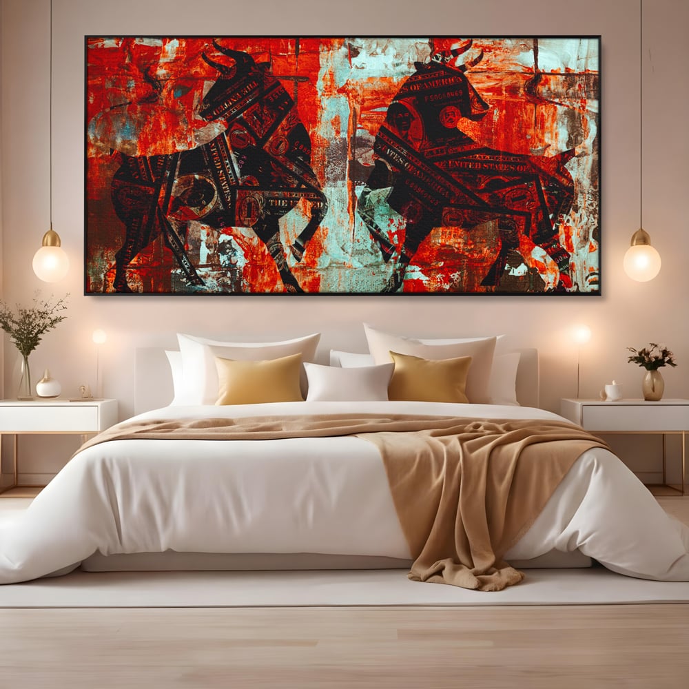 Tablou Canvas Premium, LuxCanva® A1041, Bull Market, Bull, Dollar, Financiar, Money, Culori Vibrante