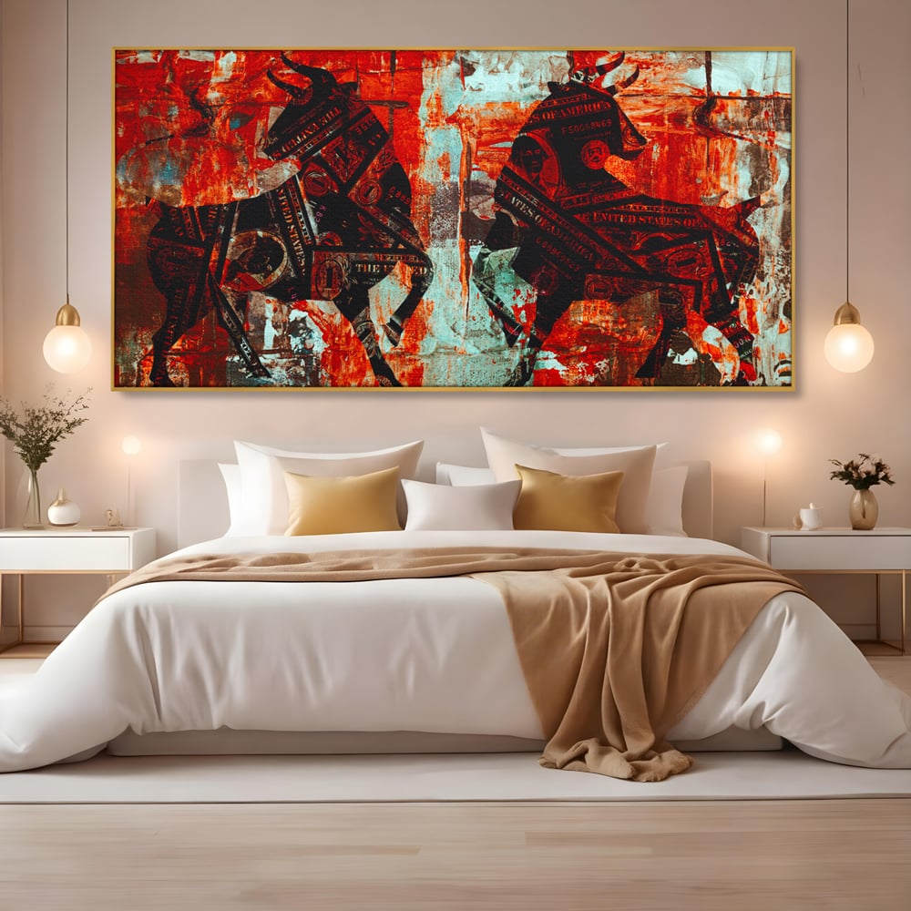 Tablou Canvas Premium, LuxCanva® A1041, Bull Market, Bull, Dollar, Financiar, Money, Culori Vibrante
