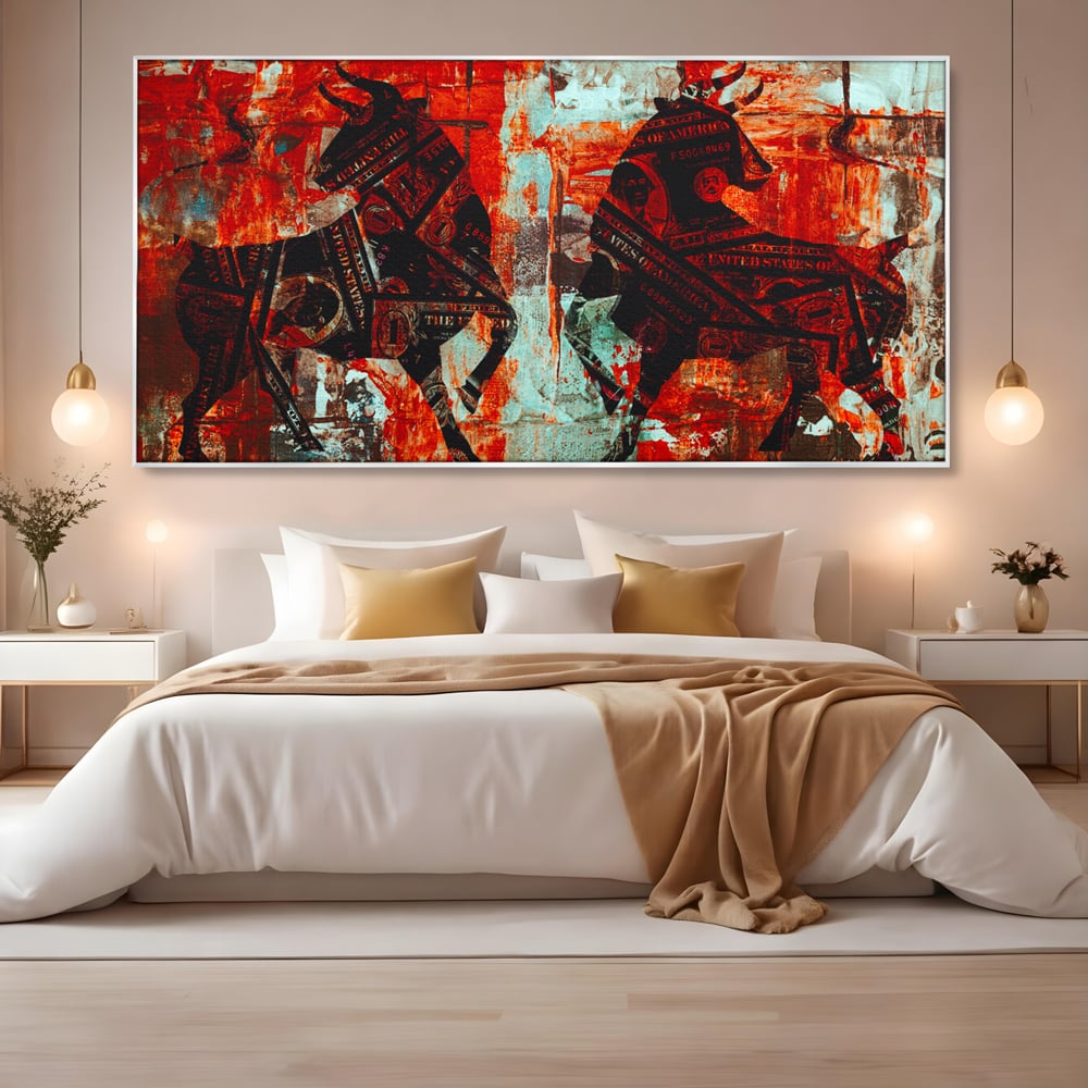 Tablou Canvas Premium, LuxCanva® A1041, Bull Market, Bull, Dollar, Financiar, Money, Culori Vibrante