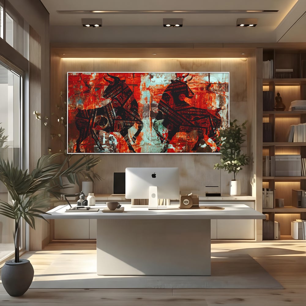 Tablou Canvas Premium, LuxCanva® A1041, Bull Market, Bull, Dollar, Financiar, Money, Culori Vibrante