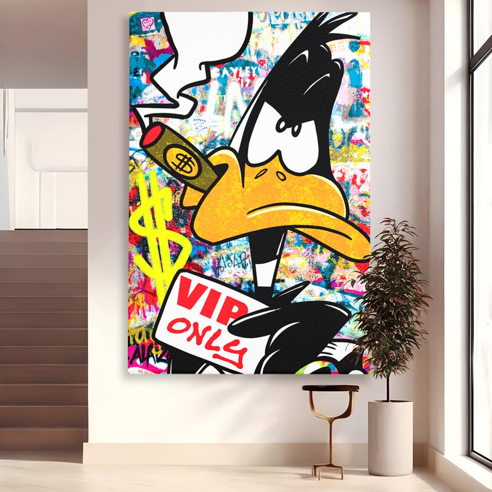 Tablou Canvas Premium, LuxCanva® A1042, Daffy Duck, Desene Animate, Looney Tunes, Dollar, VIP, Culori Vibrante