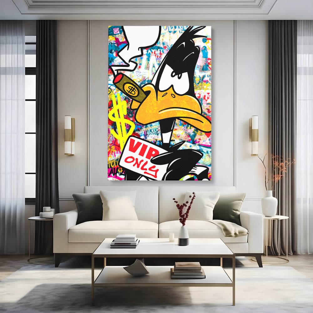 Tablou Canvas Premium, LuxCanva® A1042, Daffy Duck, Desene Animate, Looney Tunes, Dollar, VIP, Culori Vibrante