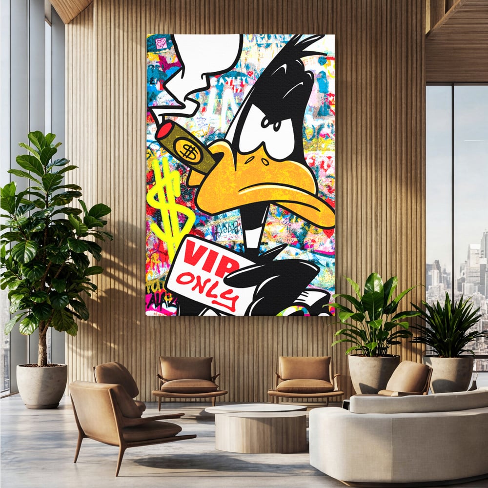 Tablou Canvas Premium, LuxCanva® A1042, Daffy Duck, Desene Animate, Looney Tunes, Dollar, VIP, Culori Vibrante