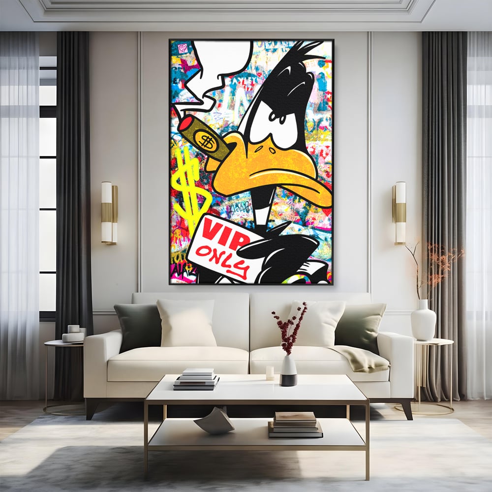 Tablou Canvas Premium, LuxCanva® A1042, Daffy Duck, Desene Animate, Looney Tunes, Dollar, VIP, Culori Vibrante