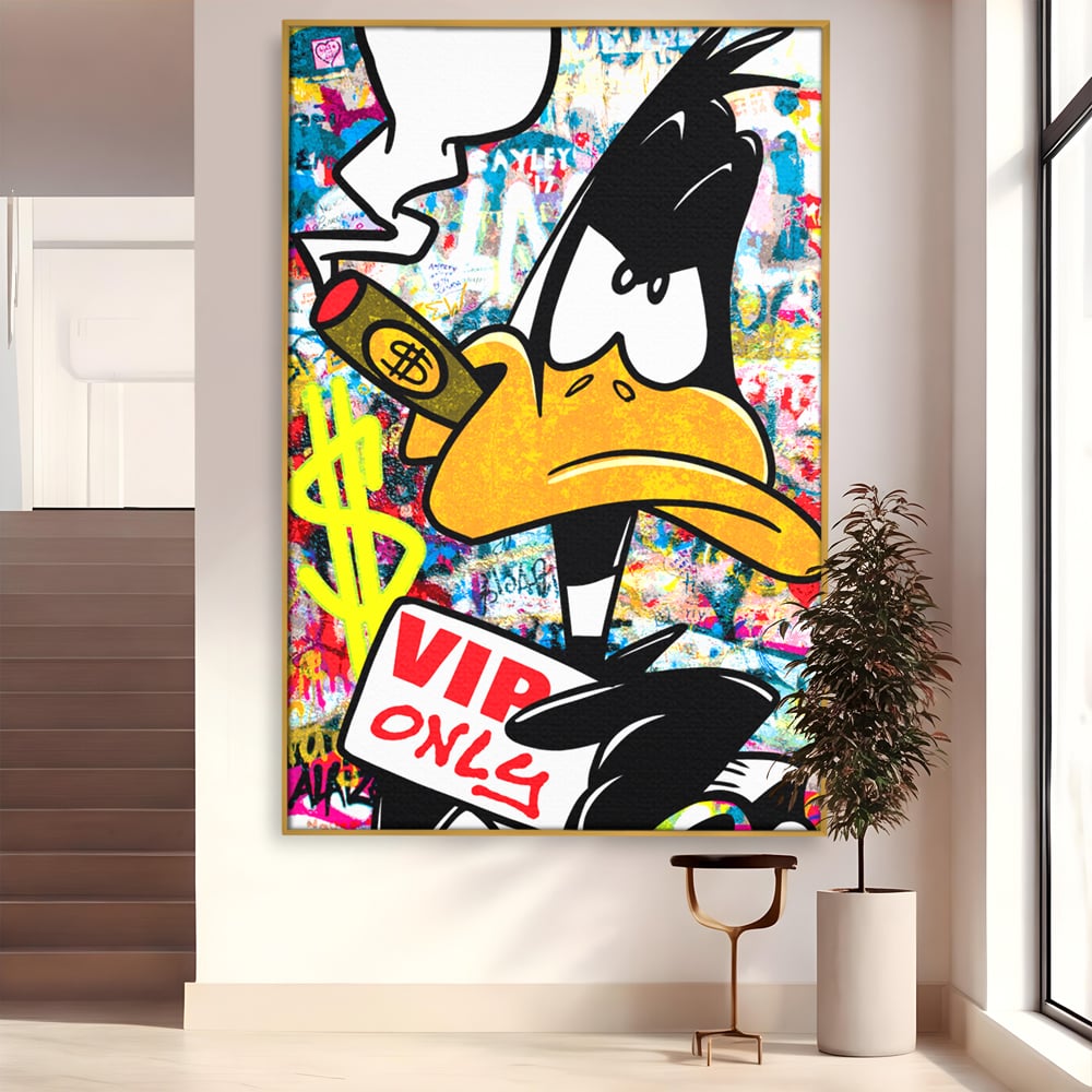 Tablou Canvas Premium, LuxCanva® A1042, Daffy Duck, Desene Animate, Looney Tunes, Dollar, VIP, Culori Vibrante