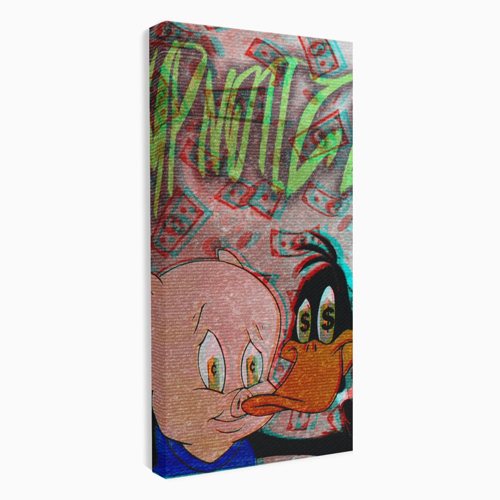 Tablou Canvas Premium, LuxCanva® A1043, Daffy Duck Porky Pig, Desene Animate, Looney Tunes, Dollar, Hipnoza, Culori Vibrante