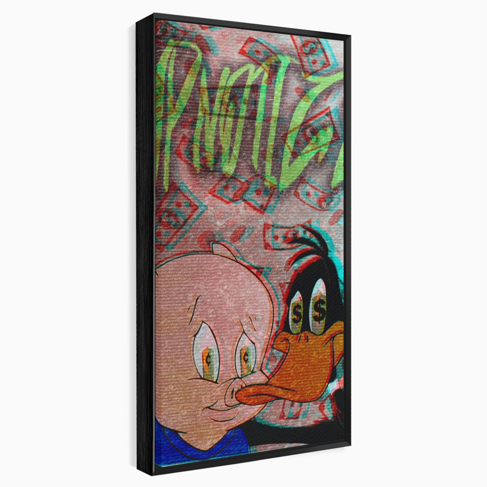 Tablou Canvas Premium, LuxCanva® A1043, Daffy Duck Porky Pig, Desene Animate, Looney Tunes, Dollar, Hipnoza, Culori Vibrante