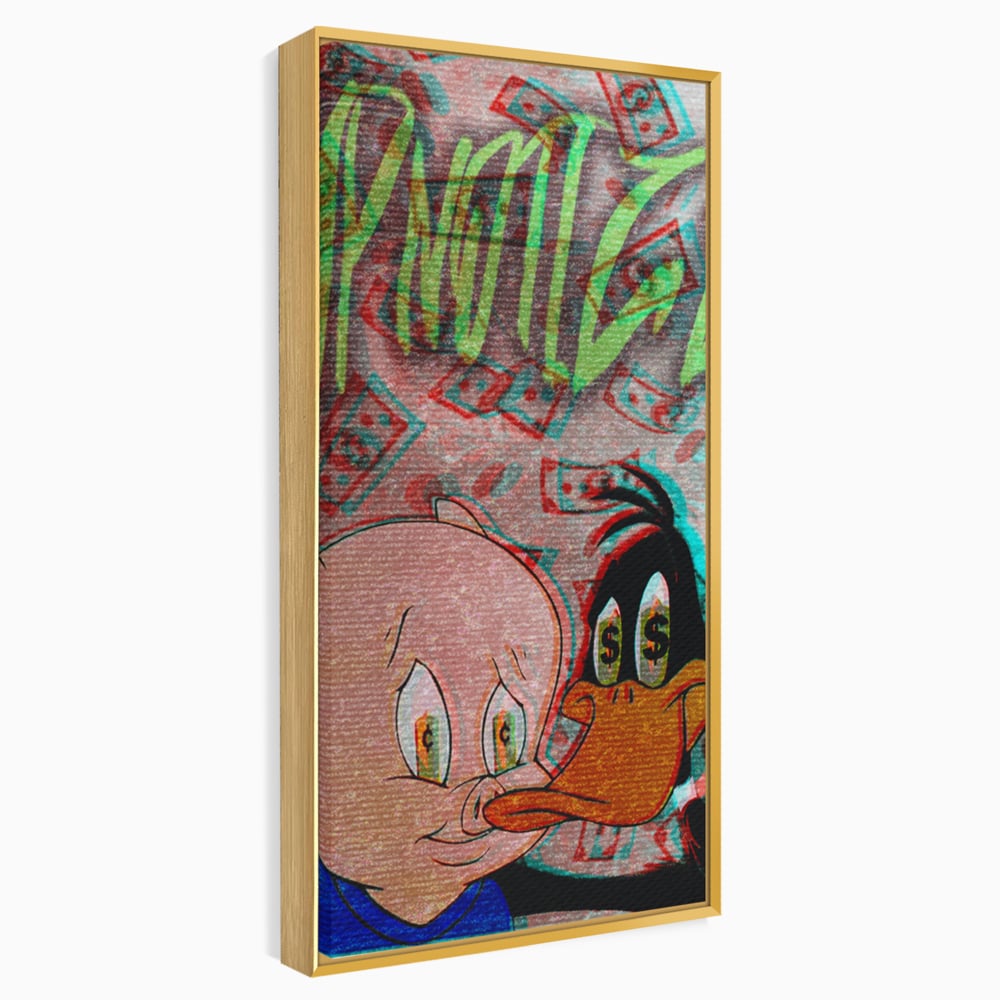Tablou Canvas Premium, LuxCanva® A1043, Daffy Duck Porky Pig, Desene Animate, Looney Tunes, Dollar, Hipnoza, Culori Vibrante