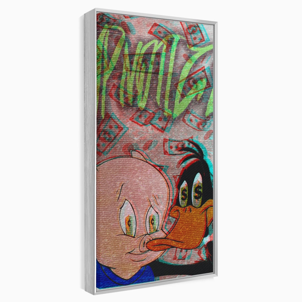 Tablou Canvas Premium, LuxCanva® A1043, Daffy Duck Porky Pig, Desene Animate, Looney Tunes, Dollar, Hipnoza, Culori Vibrante