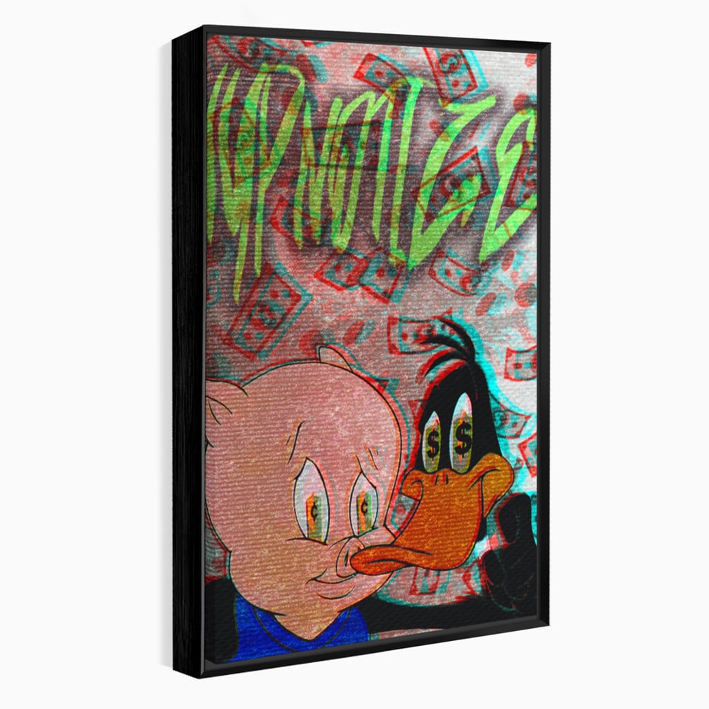 Tablou Canvas Premium, LuxCanva® A1043, Daffy Duck Porky Pig, Desene Animate, Looney Tunes, Dollar, Hipnoza, Culori Vibrante