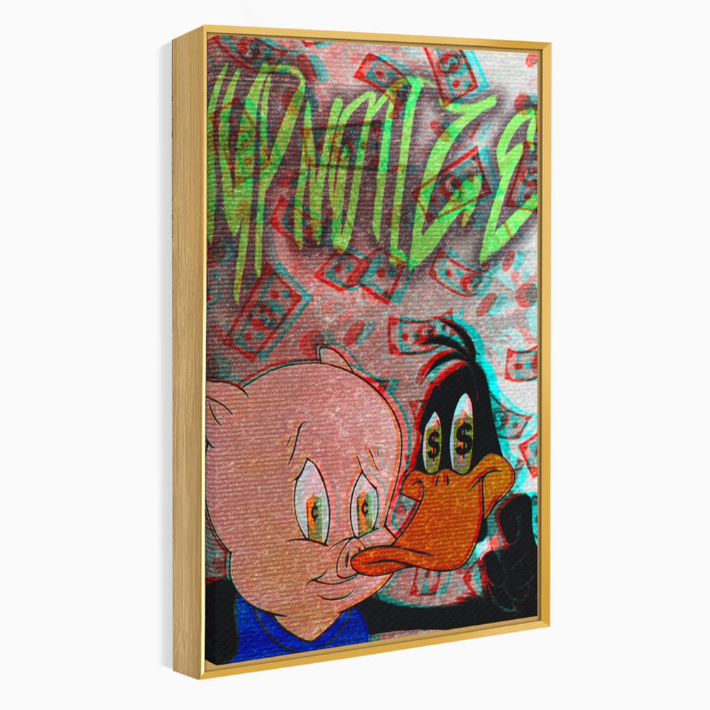 Tablou Canvas Premium, LuxCanva® A1043, Daffy Duck Porky Pig, Desene Animate, Looney Tunes, Dollar, Hipnoza, Culori Vibrante