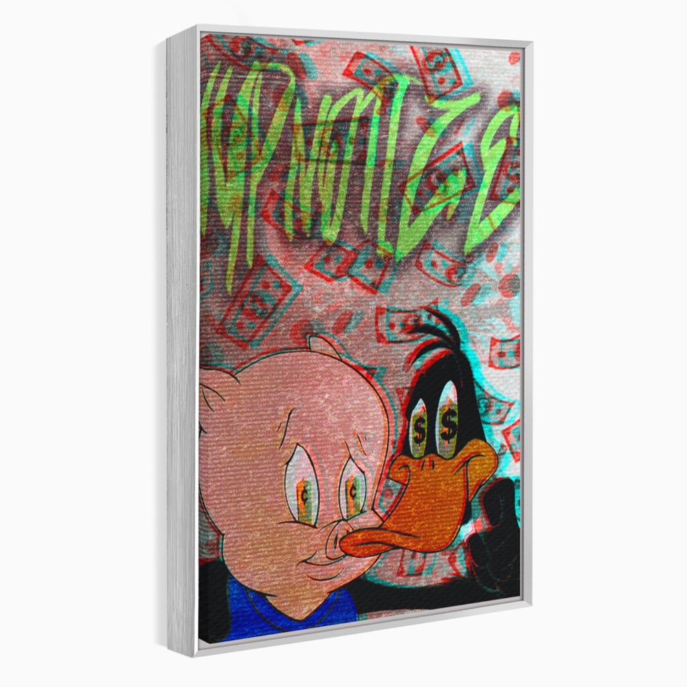 Tablou Canvas Premium, LuxCanva® A1043, Daffy Duck Porky Pig, Desene Animate, Looney Tunes, Dollar, Hipnoza, Culori Vibrante