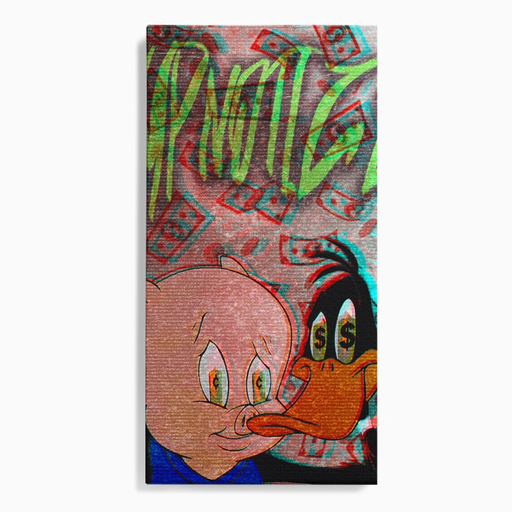 Tablou Canvas Premium, LuxCanva® A1043, Daffy Duck Porky Pig, Desene Animate, Looney Tunes, Dollar, Hipnoza, Culori Vibrante