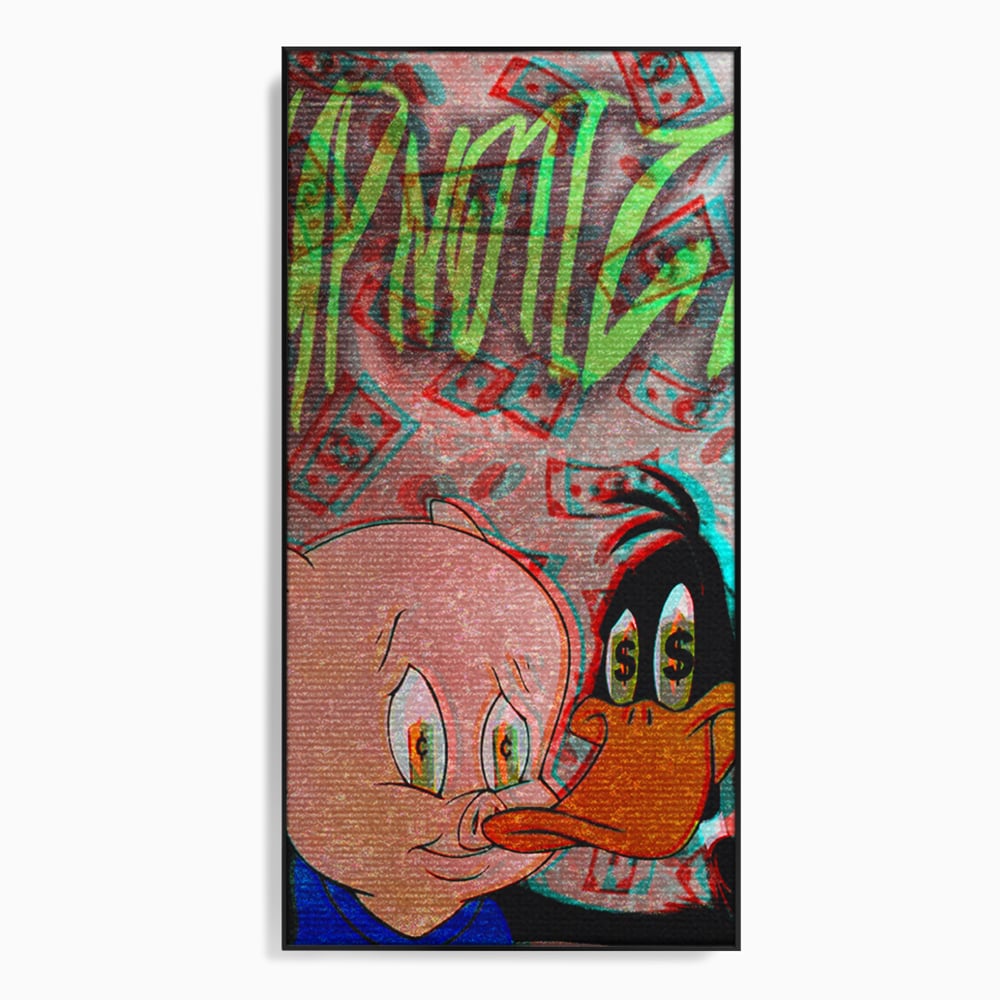 Tablou Canvas Premium, LuxCanva® A1043, Daffy Duck Porky Pig, Desene Animate, Looney Tunes, Dollar, Hipnoza, Culori Vibrante