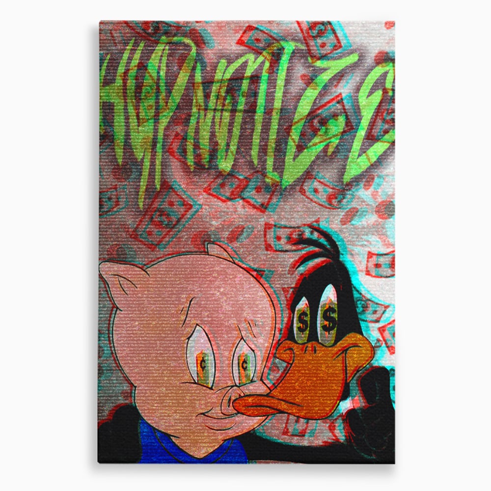 Tablou Canvas Premium, LuxCanva® A1043, Daffy Duck Porky Pig, Desene Animate, Looney Tunes, Dollar, Hipnoza, Culori Vibrante