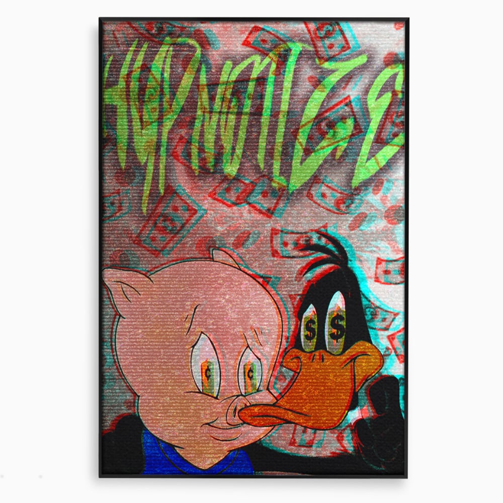 Tablou Canvas Premium, LuxCanva® A1043, Daffy Duck Porky Pig, Desene Animate, Looney Tunes, Dollar, Hipnoza, Culori Vibrante