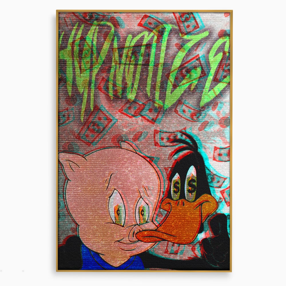 Tablou Canvas Premium, LuxCanva® A1043, Daffy Duck Porky Pig, Desene Animate, Looney Tunes, Dollar, Hipnoza, Culori Vibrante