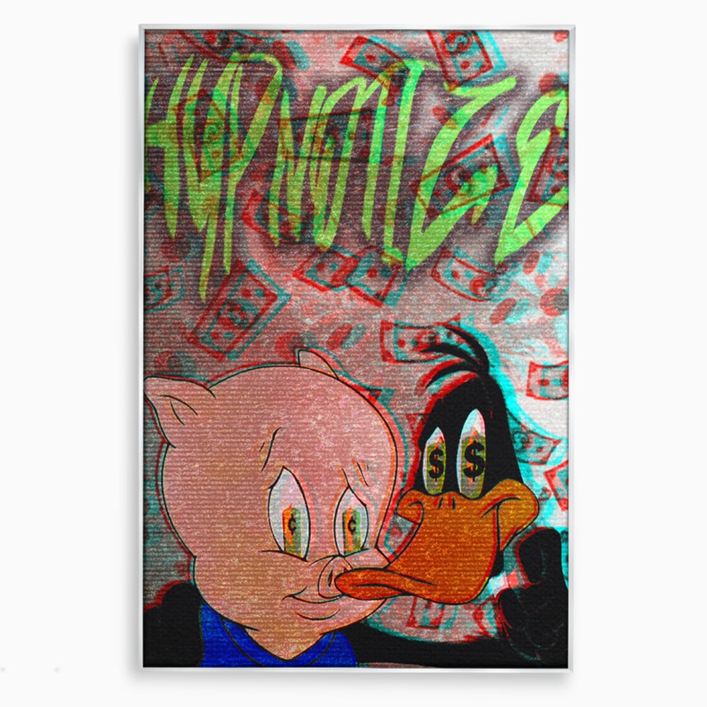 Tablou Canvas Premium, LuxCanva® A1043, Daffy Duck Porky Pig, Desene Animate, Looney Tunes, Dollar, Hipnoza, Culori Vibrante