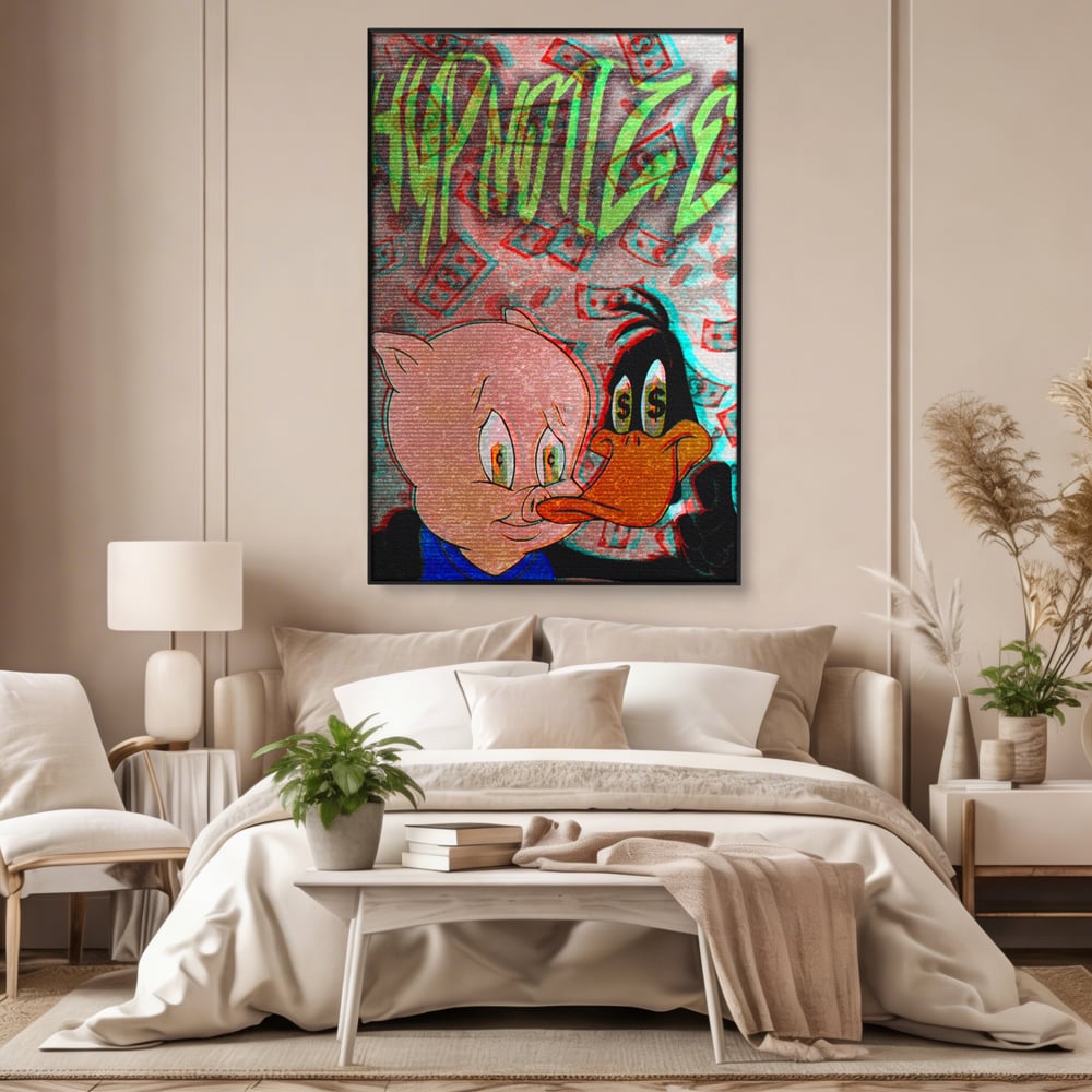 Tablou Canvas Premium, LuxCanva® A1043, Daffy Duck Porky Pig, Desene Animate, Looney Tunes, Dollar, Hipnoza, Culori Vibrante