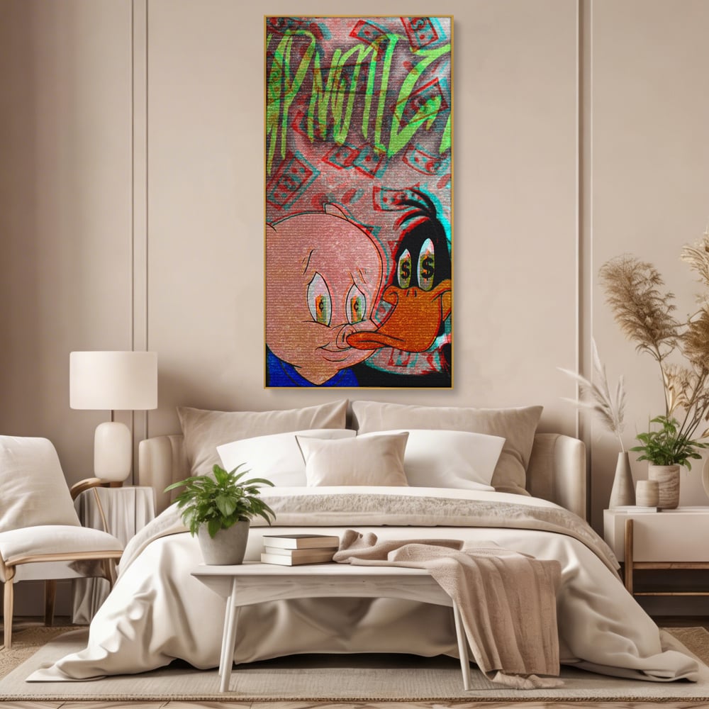 Tablou Canvas Premium, LuxCanva® A1043, Daffy Duck Porky Pig, Desene Animate, Looney Tunes, Dollar, Hipnoza, Culori Vibrante