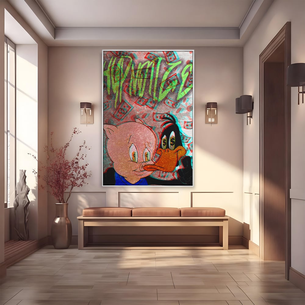 Tablou Canvas Premium, LuxCanva® A1043, Daffy Duck Porky Pig, Desene Animate, Looney Tunes, Dollar, Hipnoza, Culori Vibrante
