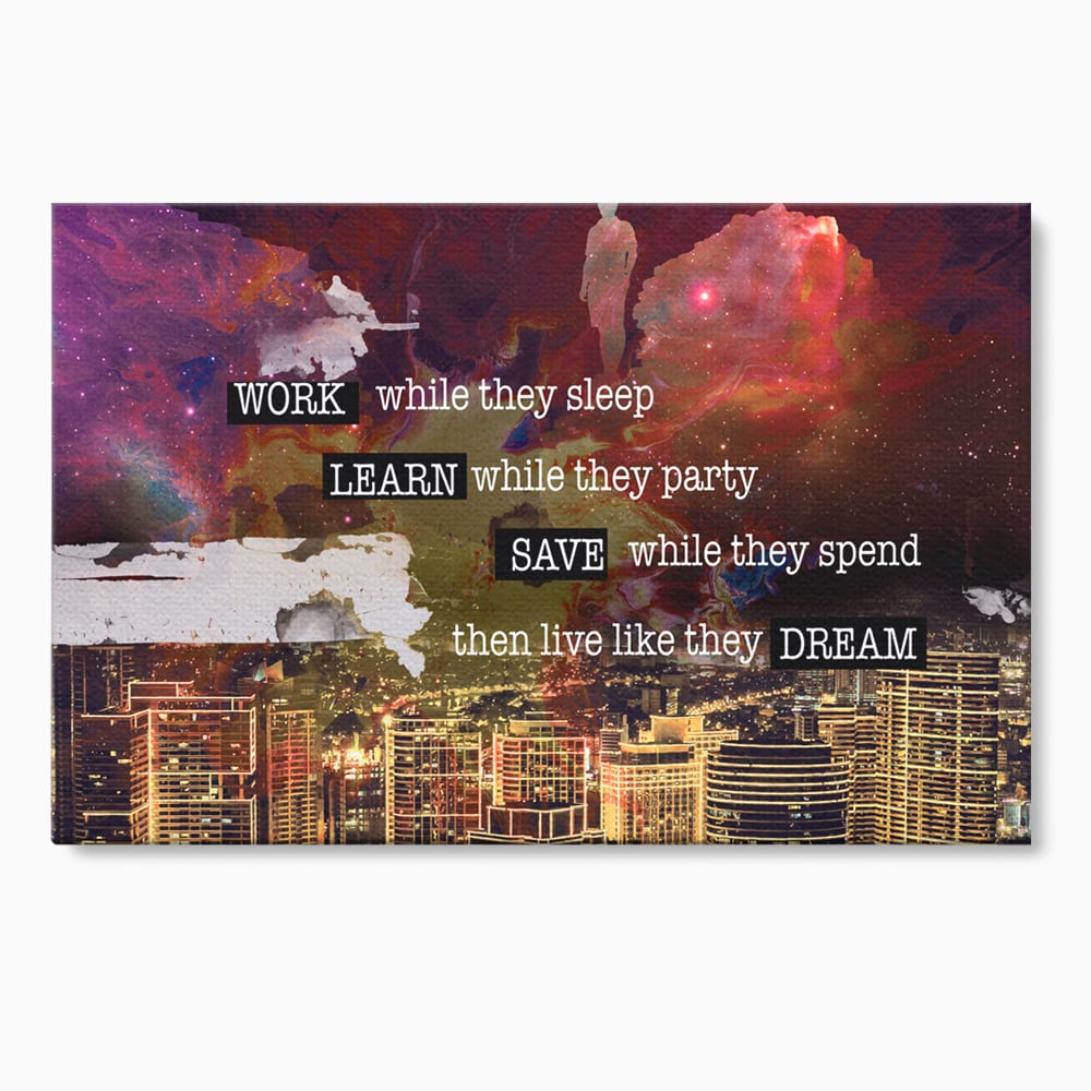 Tablou Canvas Premium LuxCanva® A1050, Dreams Work , Visuri, Munca, Succes, Motivational, Culori Vibrante