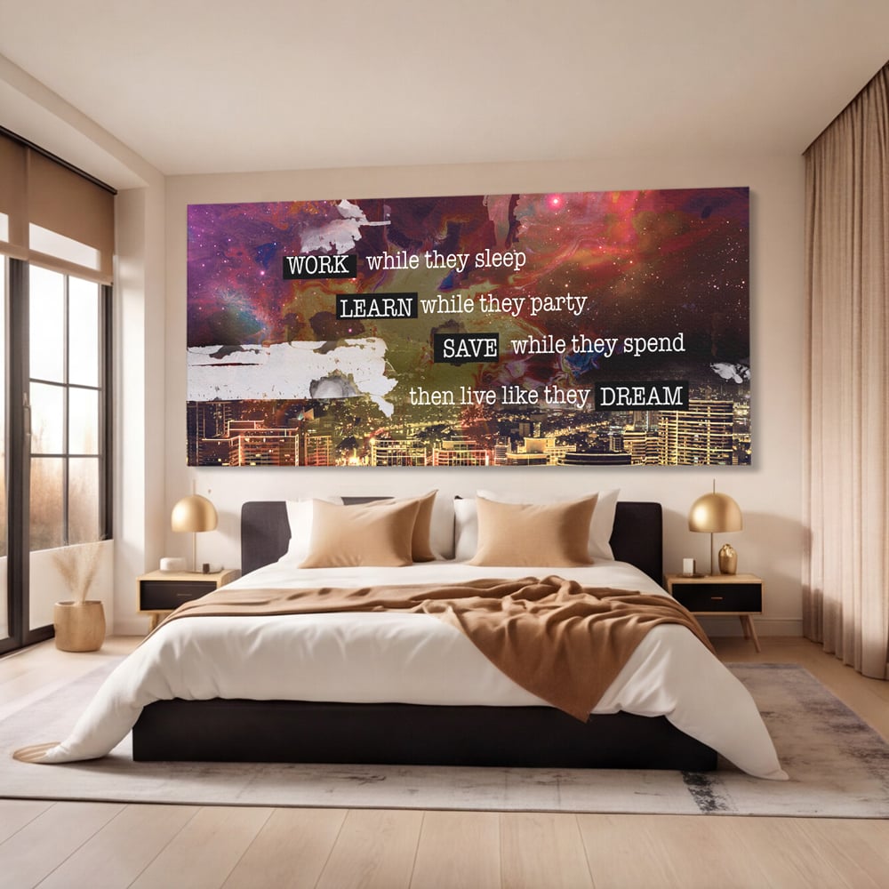 Tablou Canvas Premium LuxCanva® A1050, Dreams Work , Visuri, Munca, Succes, Motivational, Culori Vibrante