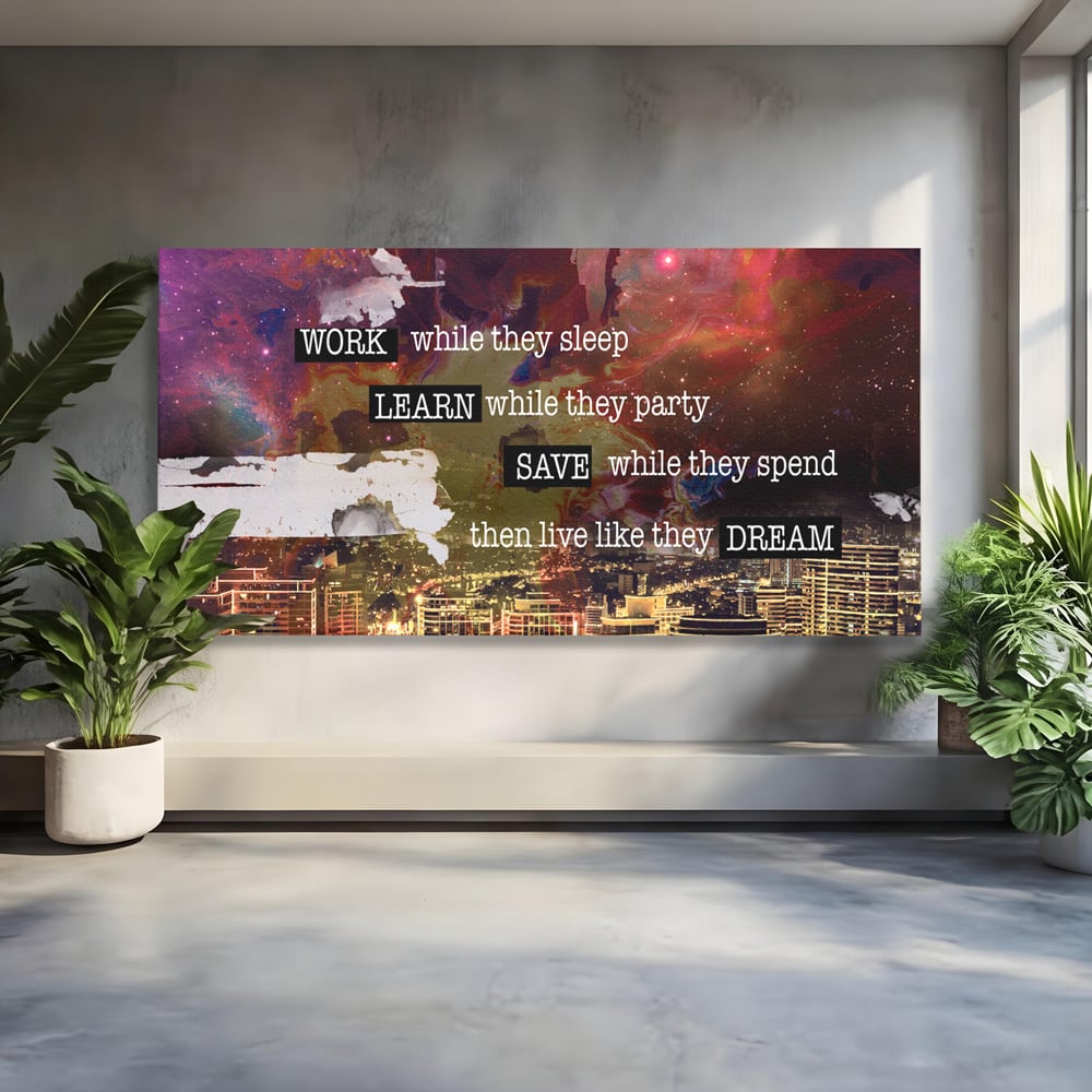 Tablou Canvas Premium LuxCanva® A1050, Dreams Work , Visuri, Munca, Succes, Motivational, Culori Vibrante