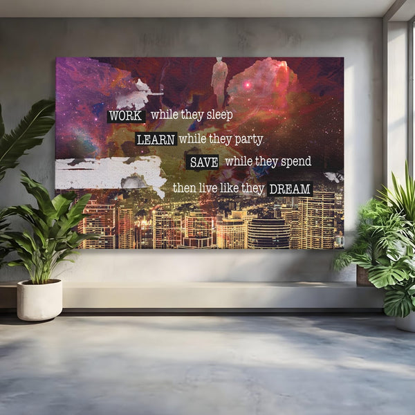 Tablou Canvas Premium LuxCanva® A1050, Dreams Work , Visuri, Munca, Succes, Motivational, Culori Vibrante