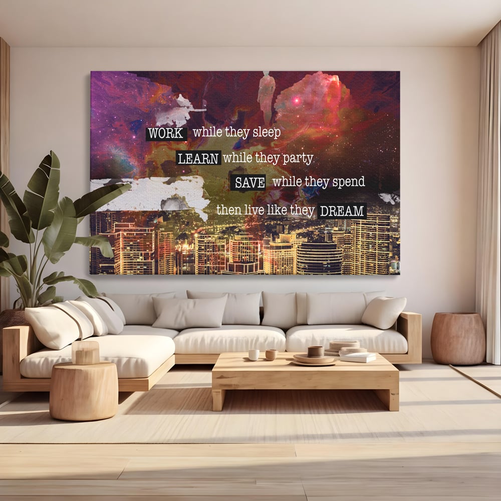 Tablou Canvas Premium LuxCanva® A1050, Dreams Work , Visuri, Munca, Succes, Motivational, Culori Vibrante