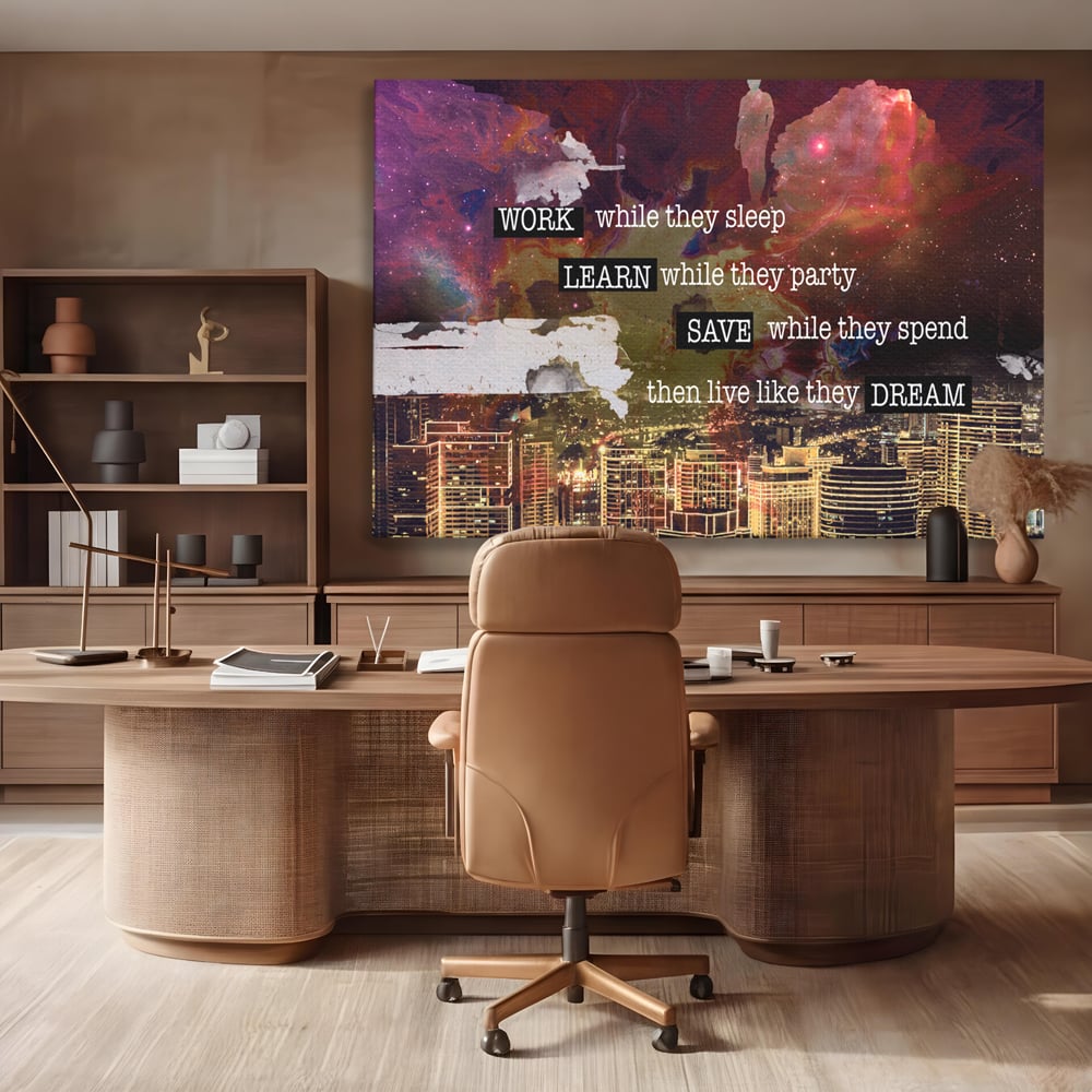 Tablou Canvas Premium LuxCanva® A1050, Dreams Work , Visuri, Munca, Succes, Motivational, Culori Vibrante