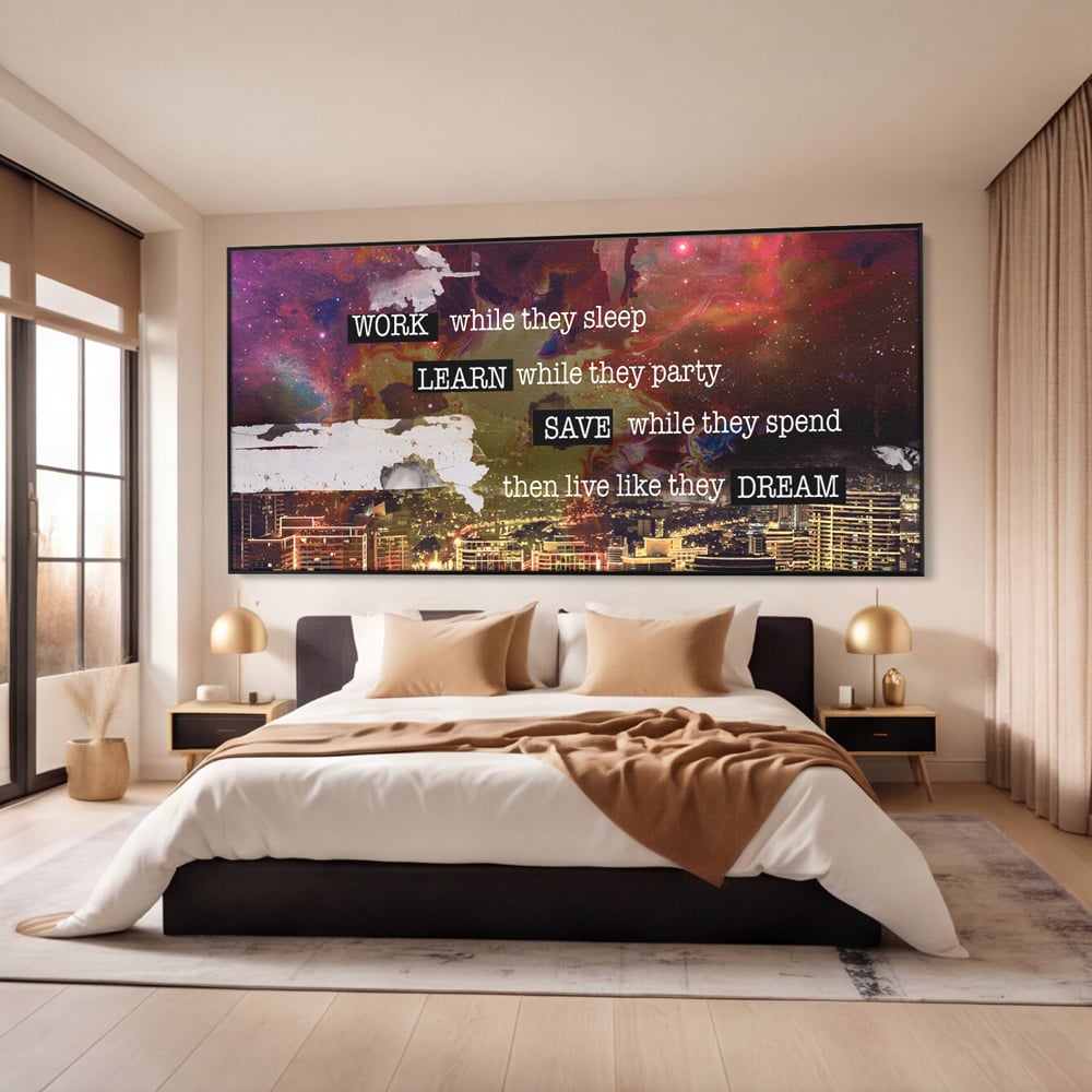 Tablou Canvas Premium LuxCanva® A1050, Dreams Work , Visuri, Munca, Succes, Motivational, Culori Vibrante