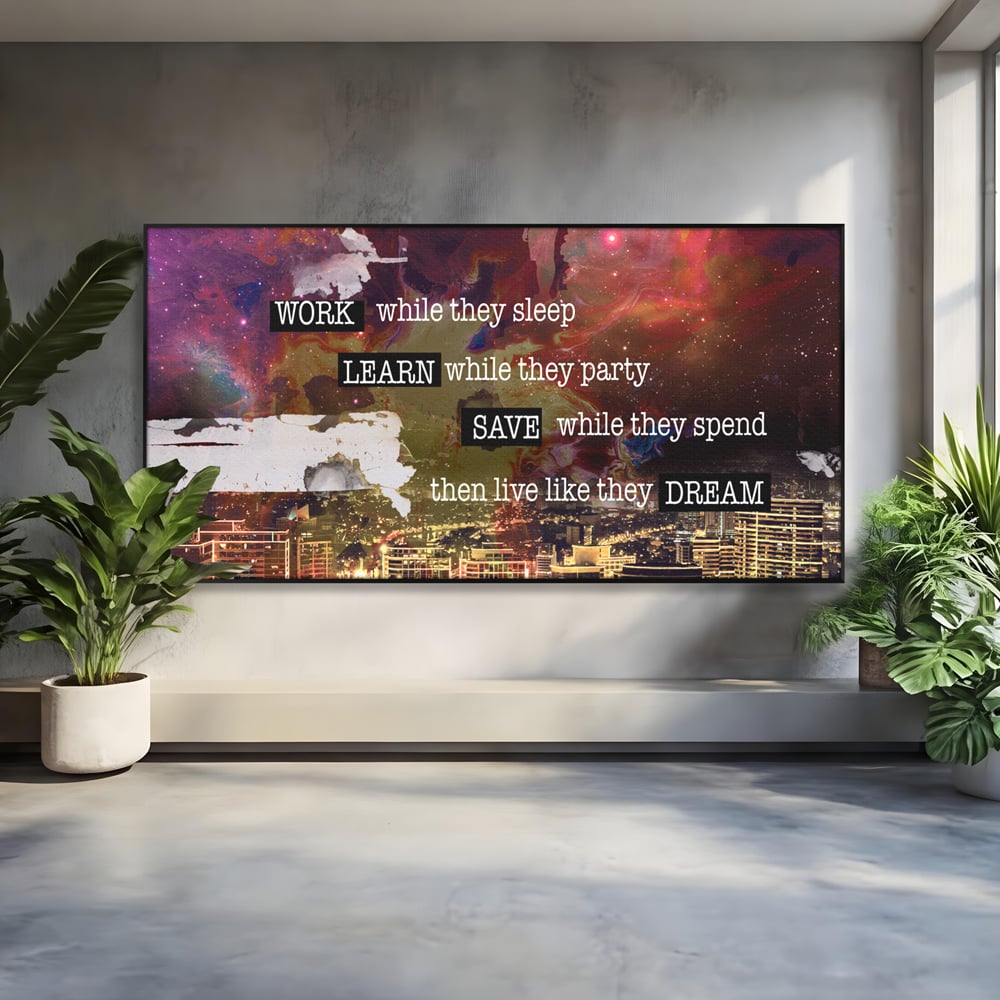 Tablou Canvas Premium LuxCanva® A1050, Dreams Work , Visuri, Munca, Succes, Motivational, Culori Vibrante