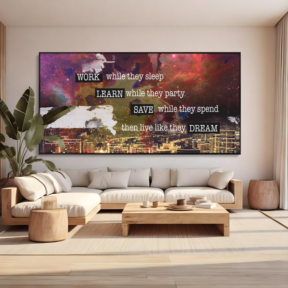 Tablou Canvas Premium LuxCanva® A1050, Dreams Work , Visuri, Munca, Succes, Motivational, Culori Vibrante