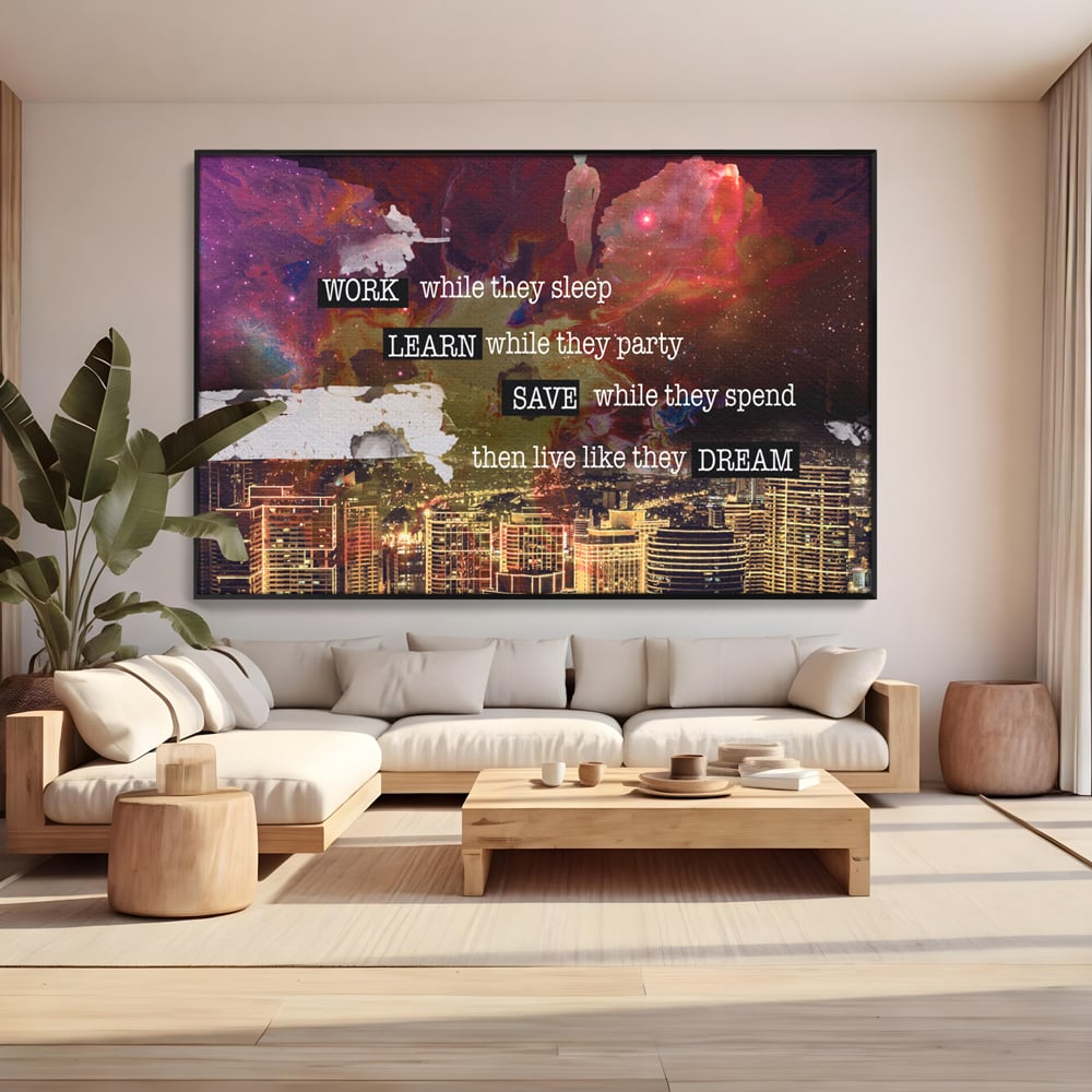 Tablou Canvas Premium LuxCanva® A1050, Dreams Work , Visuri, Munca, Succes, Motivational, Culori Vibrante