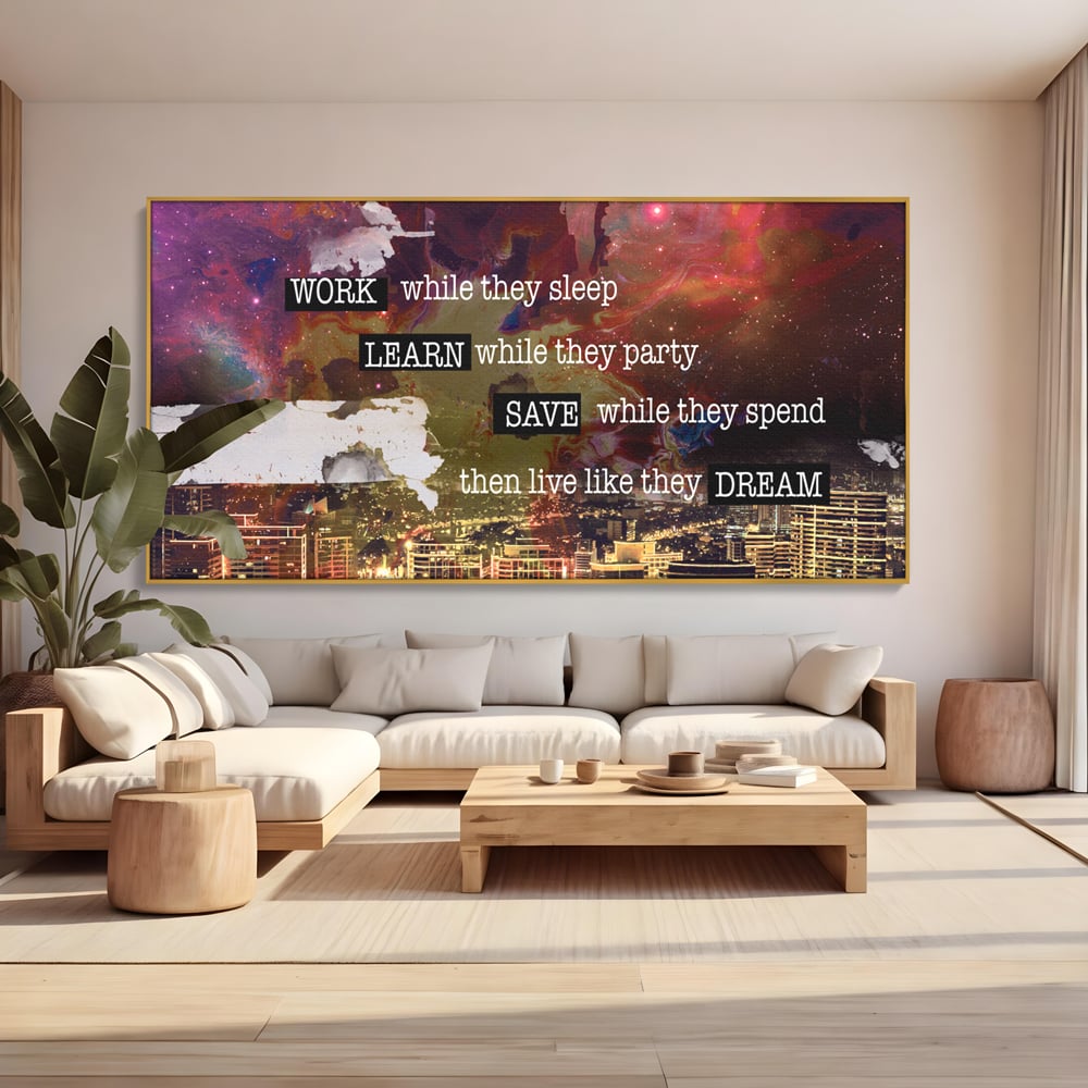Tablou Canvas Premium LuxCanva® A1050, Dreams Work , Visuri, Munca, Succes, Motivational, Culori Vibrante