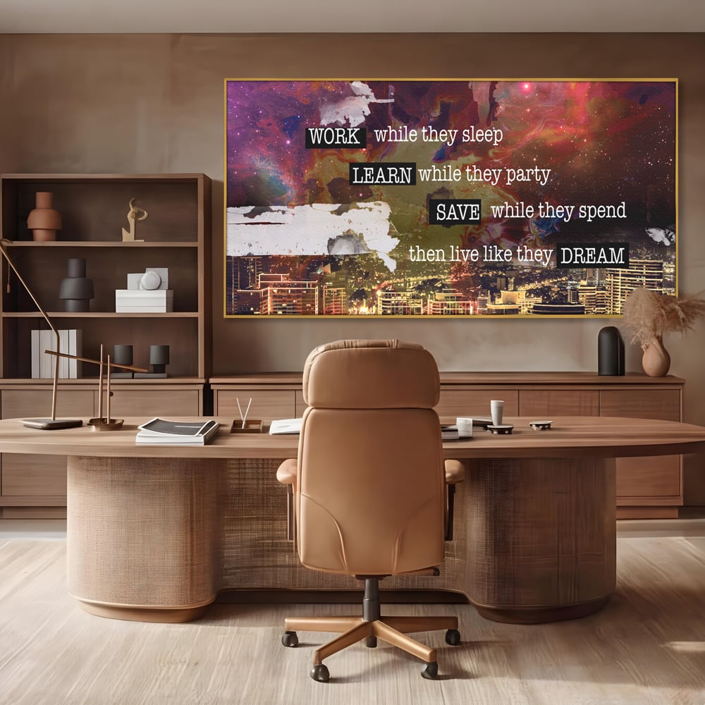 Tablou Canvas Premium LuxCanva® A1050, Dreams Work , Visuri, Munca, Succes, Motivational, Culori Vibrante