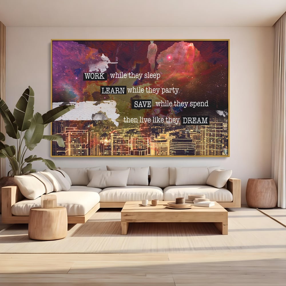 Tablou Canvas Premium LuxCanva® A1050, Dreams Work , Visuri, Munca, Succes, Motivational, Culori Vibrante