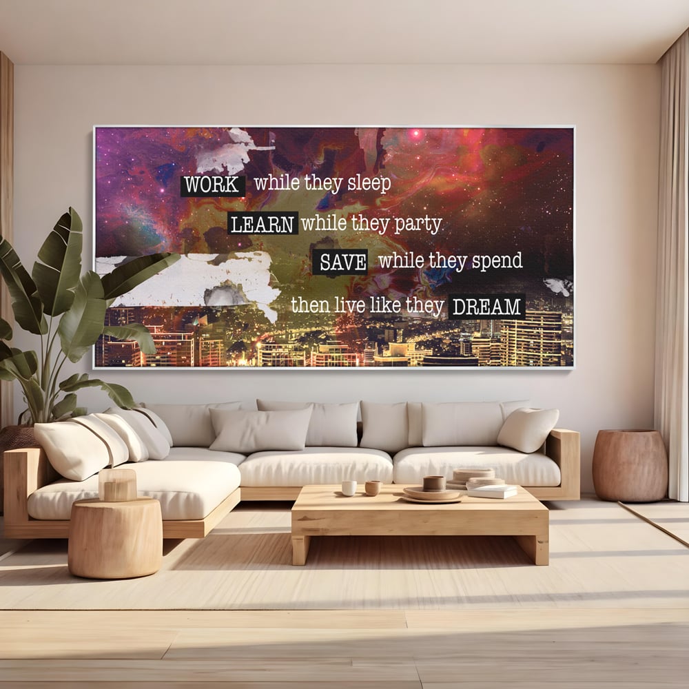 Tablou Canvas Premium LuxCanva® A1050, Dreams Work , Visuri, Munca, Succes, Motivational, Culori Vibrante