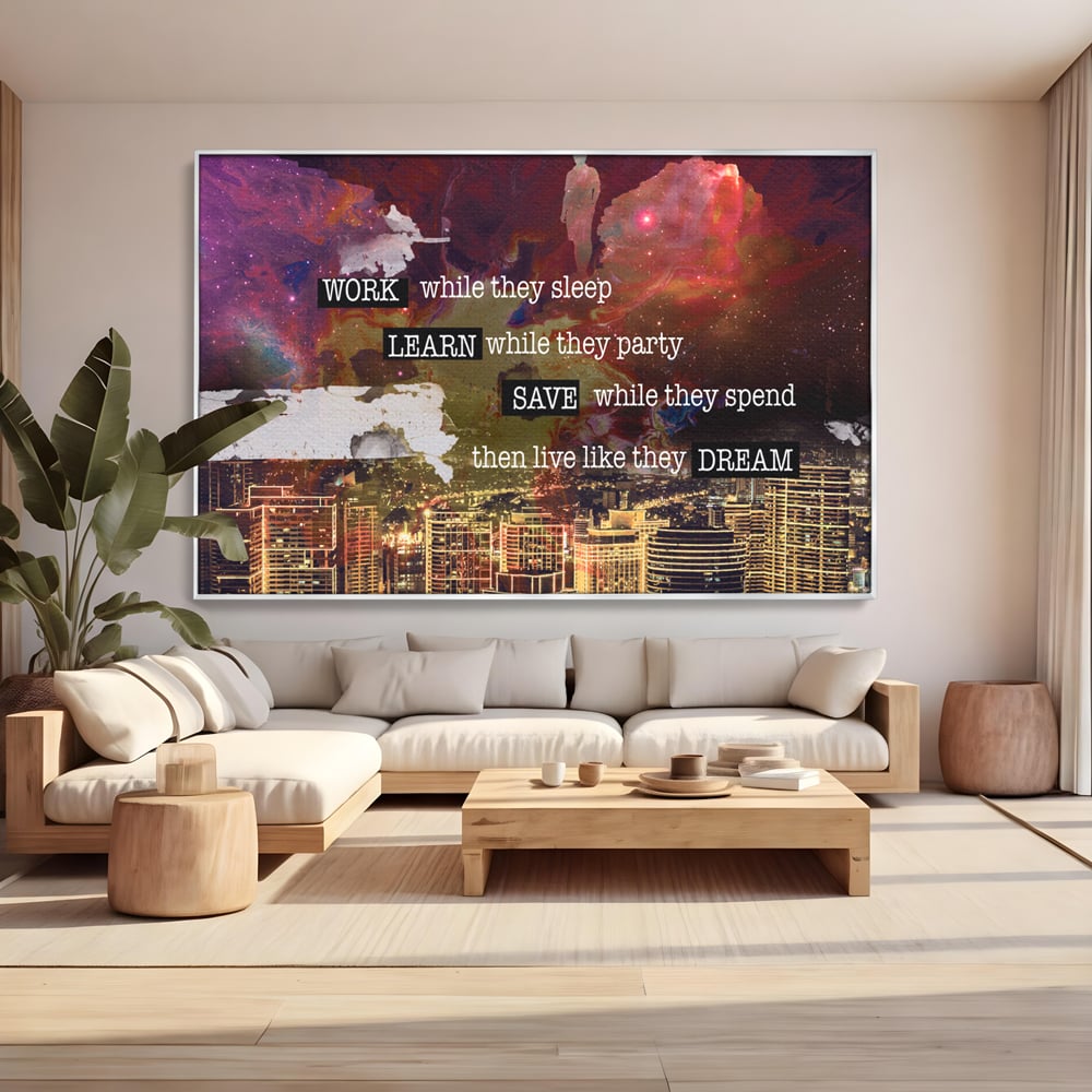 Tablou Canvas Premium LuxCanva® A1050, Dreams Work , Visuri, Munca, Succes, Motivational, Culori Vibrante