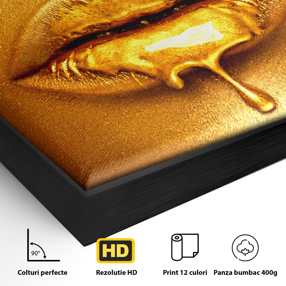 Tablou Canvas Premium LuxCanva® A1054, Gold Lips , Lip Gloss, Auriu, Senzual, Abstract, Culori Vibrante