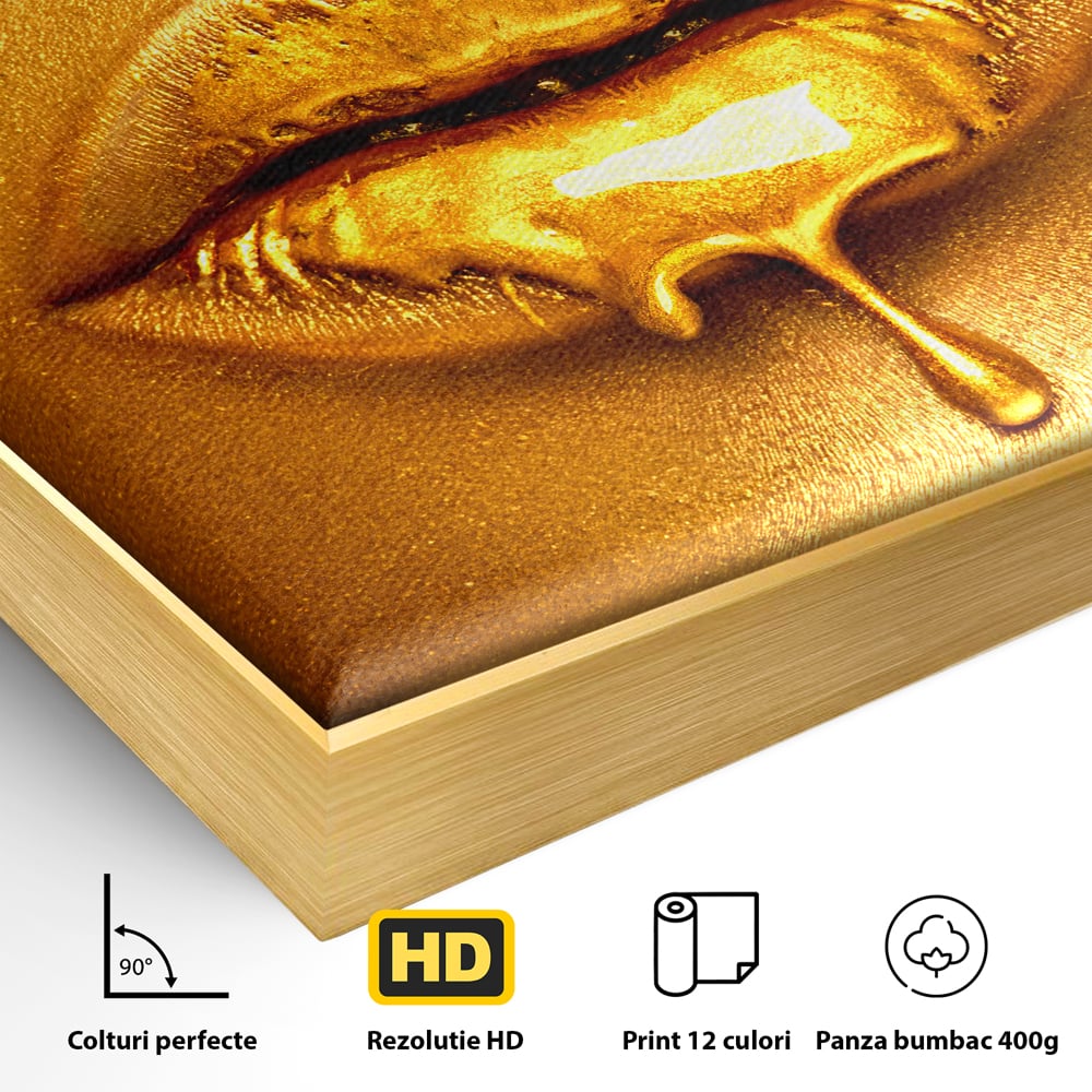 Tablou Canvas Premium LuxCanva® A1054, Gold Lips , Lip Gloss, Auriu, Senzual, Abstract, Culori Vibrante