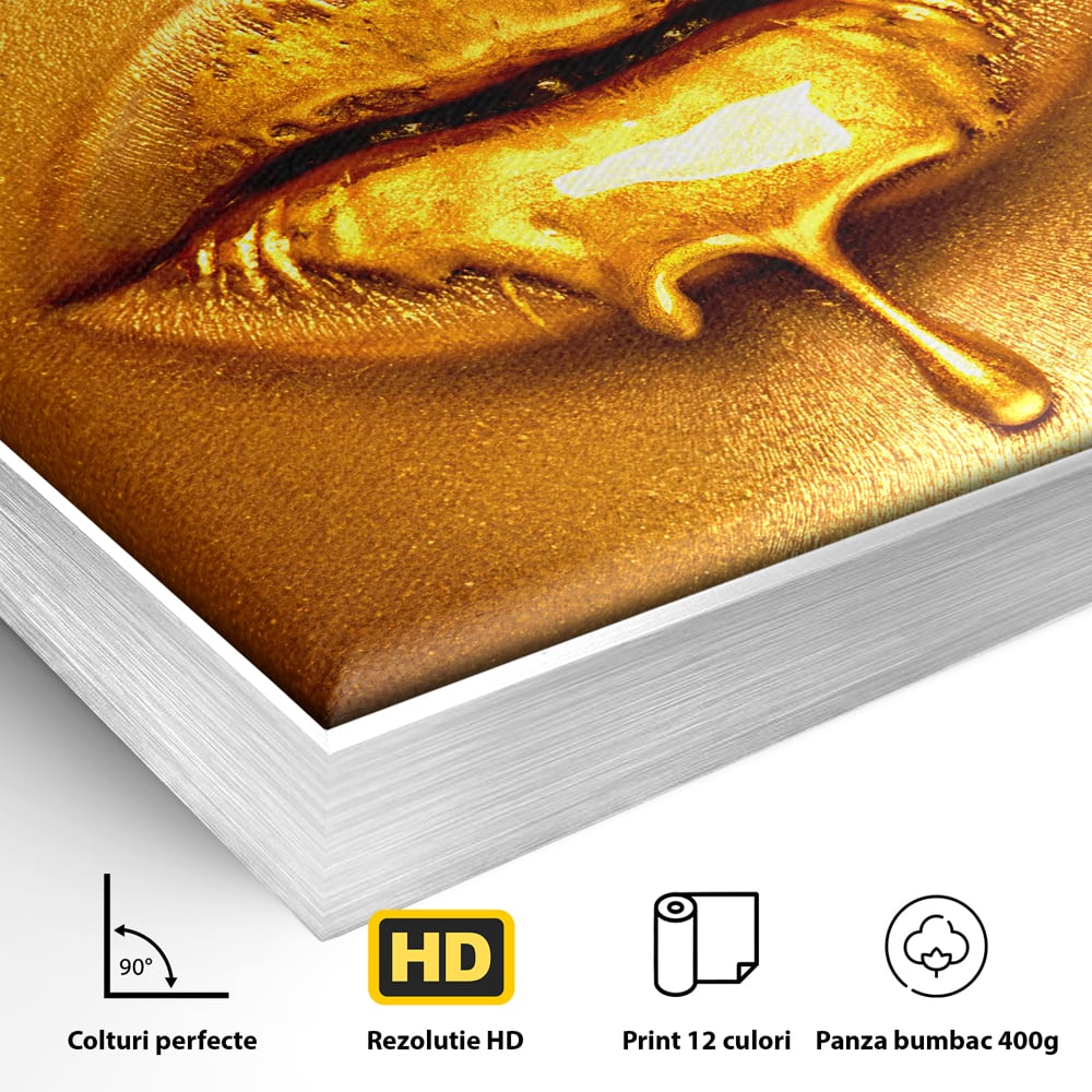 Tablou Canvas Premium LuxCanva® A1054, Gold Lips , Lip Gloss, Auriu, Senzual, Abstract, Culori Vibrante