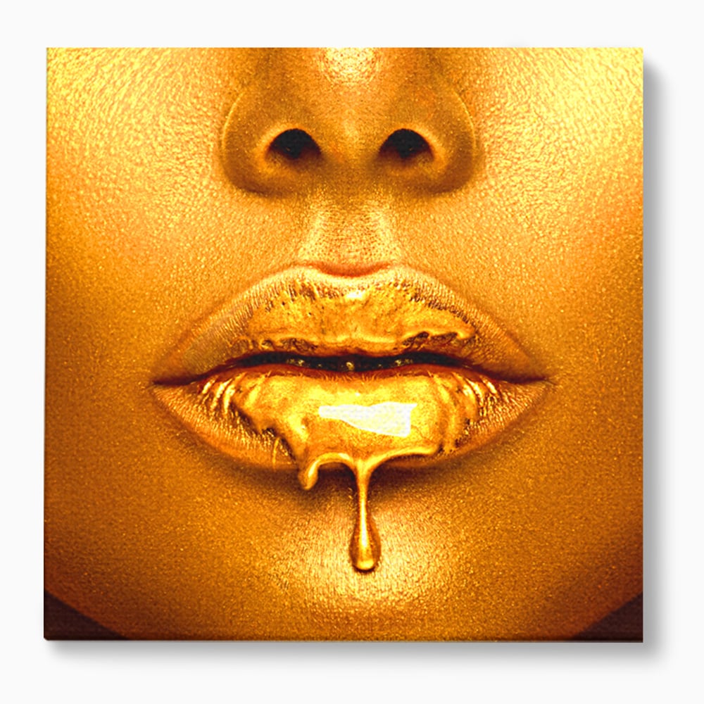 Tablou Canvas Premium LuxCanva® A1054, Gold Lips , Lip Gloss, Auriu, Senzual, Abstract, Culori Vibrante