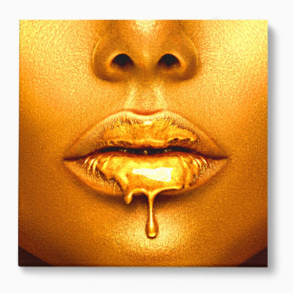 Tablou Canvas Premium LuxCanva® A1054, Gold Lips , Lip Gloss, Auriu, Senzual, Abstract, Culori Vibrante