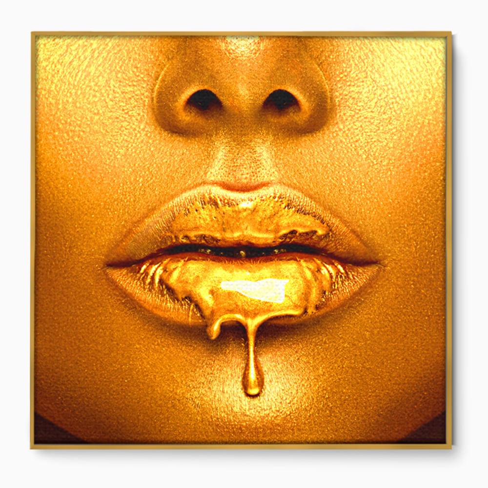 Tablou Canvas Premium LuxCanva® A1054, Gold Lips , Lip Gloss, Auriu, Senzual, Abstract, Culori Vibrante