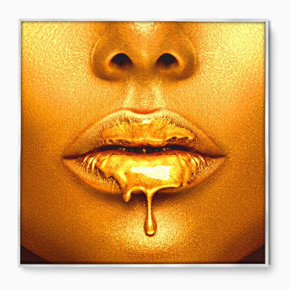Tablou Canvas Premium LuxCanva® A1054, Gold Lips , Lip Gloss, Auriu, Senzual, Abstract, Culori Vibrante