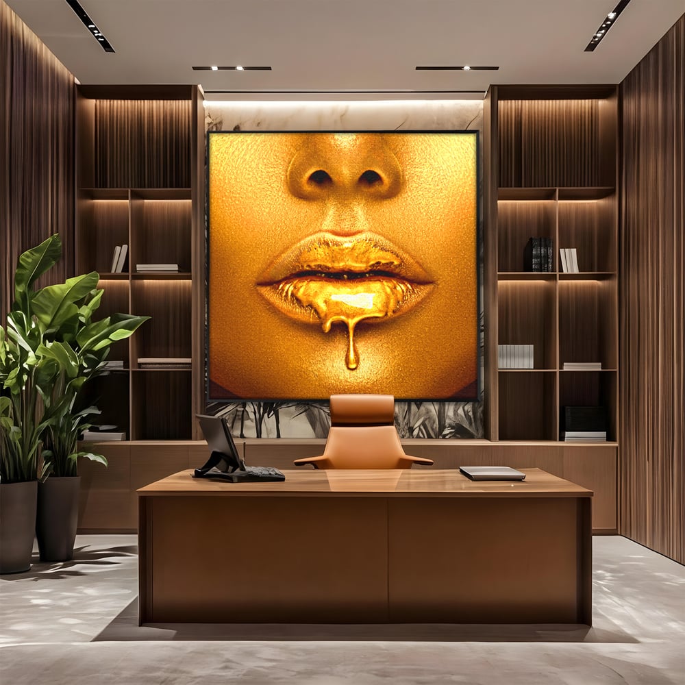 Tablou Canvas Premium LuxCanva® A1054, Gold Lips , Lip Gloss, Auriu, Senzual, Abstract, Culori Vibrante
