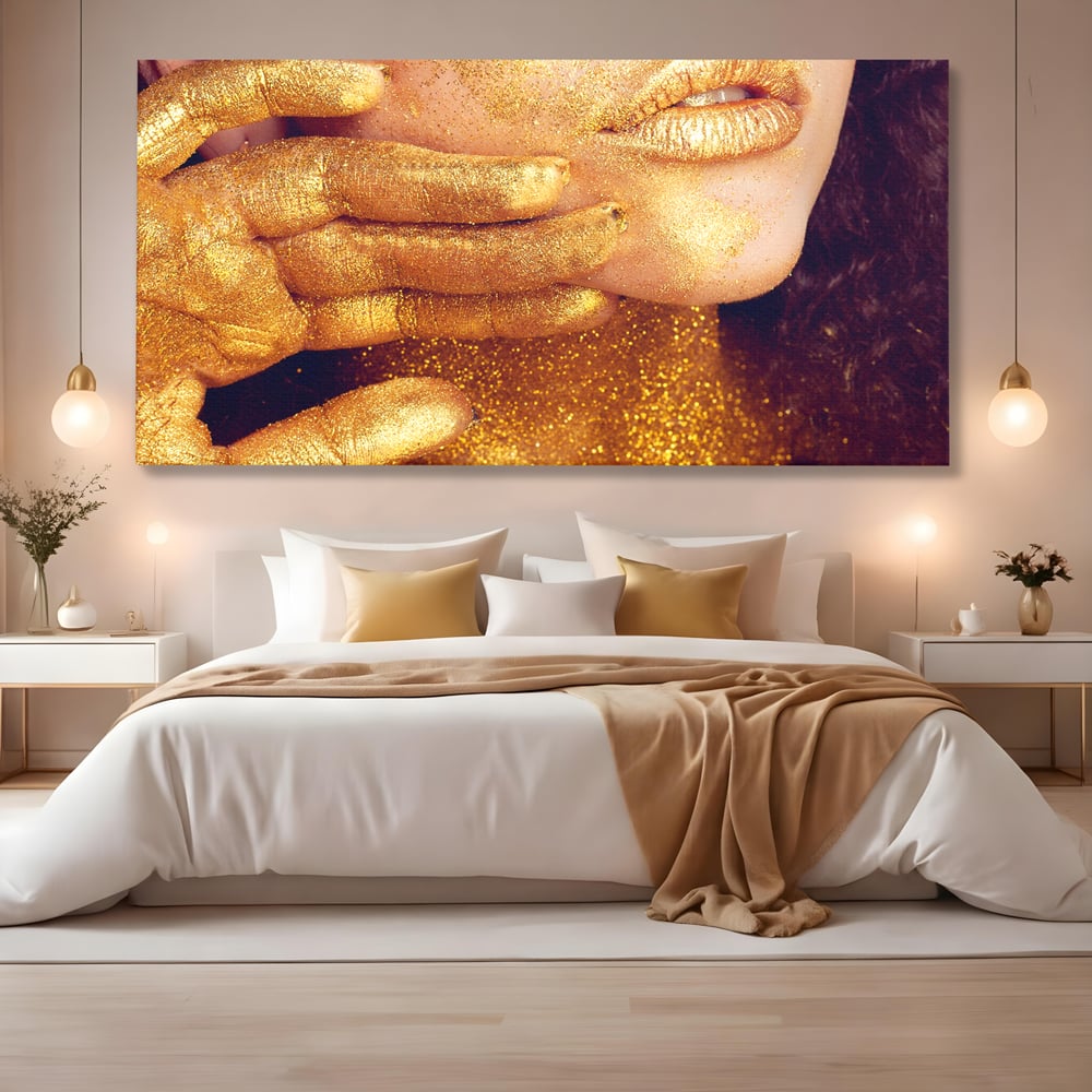 Leinwandbilder Premium LuxCanva® A1055, Magisches Mädchen, Portrait, Frau, Gold, Sinnlich, Abstrakt, Lebendige Farben