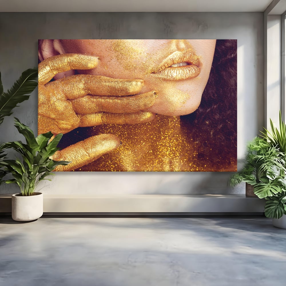 Leinwandbilder Premium LuxCanva® A1055, Magisches Mädchen, Portrait, Frau, Gold, Sinnlich, Abstrakt, Lebendige Farben